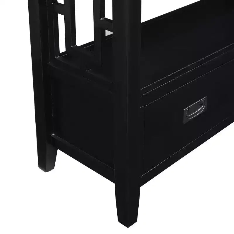 Tavolo Consolle Nero con 4 Cassetti e Ripiano Aperto, Montaggio da 1 Persona