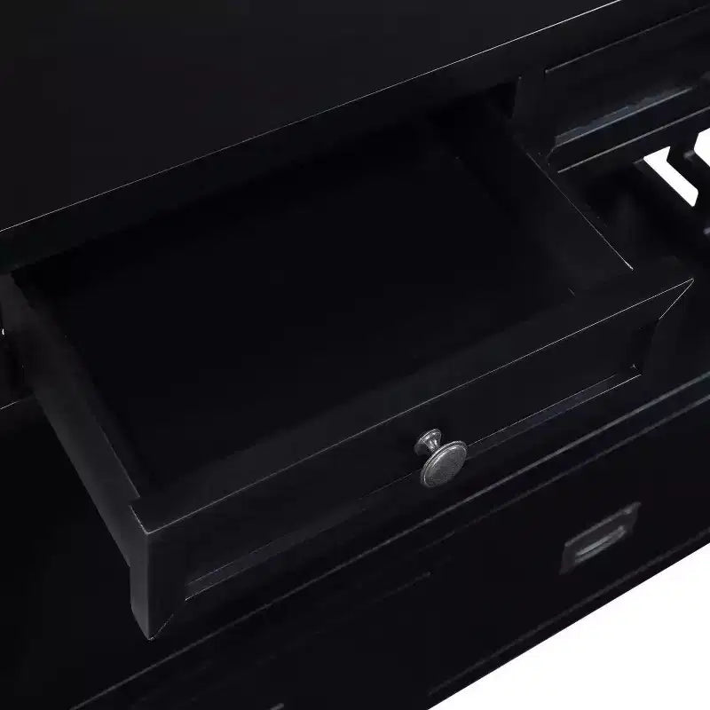 Tavolo Consolle Nero con 4 Cassetti e Ripiano Aperto, Montaggio da 1 Persona