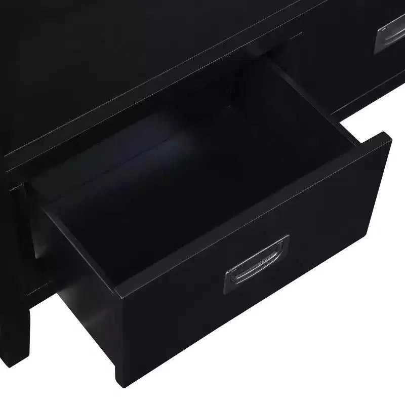 Tavolo Consolle Nero con 4 Cassetti e Ripiano Aperto, Montaggio da 1 Persona