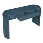 Consolle a mezzaluna blu con 2 cassetti e gambe scanalate