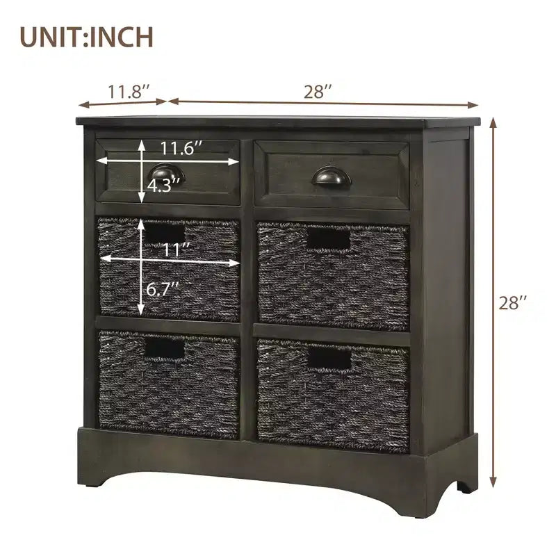 Antico Blu Navy / Grigio Marrone / Espresso / Bianco – Cassettiera a 6 cassetti con Cesti in Rattan