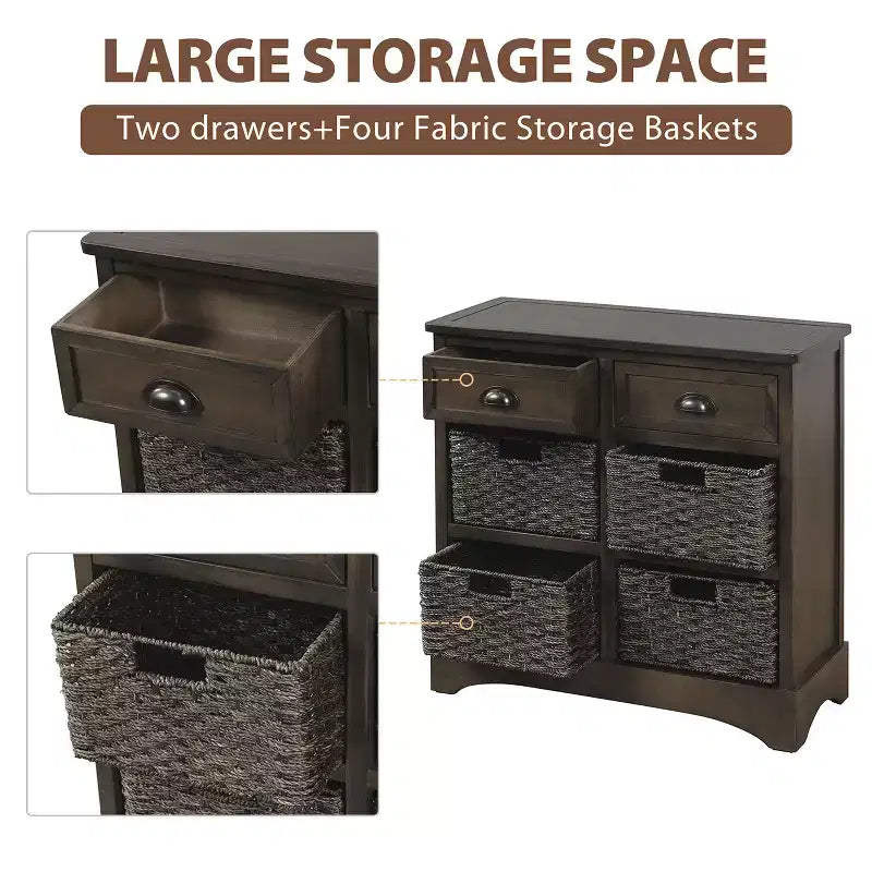 Antico Blu Navy / Grigio Marrone / Espresso / Bianco – Cassettiera a 6 cassetti con Cesti in Rattan