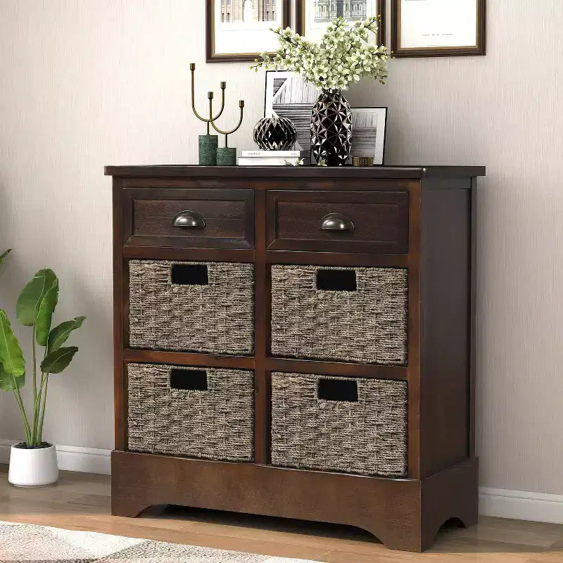 Antico Blu Navy / Grigio Marrone / Espresso / Bianco – Cassettiera a 6 cassetti con Cesti in Rattan