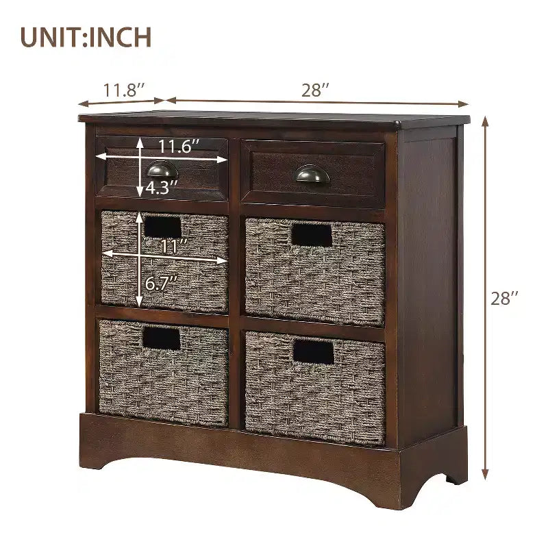 Antico Blu Navy / Grigio Marrone / Espresso / Bianco – Cassettiera a 6 cassetti con Cesti in Rattan