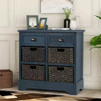 Antico Blu Navy / Grigio Marrone / Espresso / Bianco – Cassettiera a 6 cassetti con Cesti in Rattan