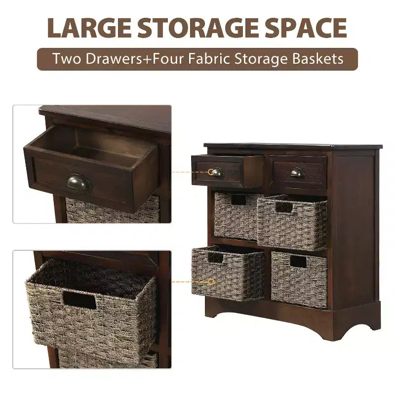 Antico Blu Navy / Grigio Marrone / Espresso / Bianco – Cassettiera a 6 cassetti con Cesti in Rattan