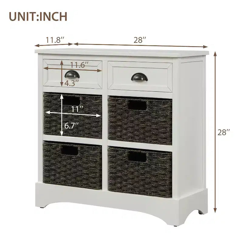 Antico Blu Navy / Grigio Marrone / Espresso / Bianco – Cassettiera a 6 cassetti con Cesti in Rattan
