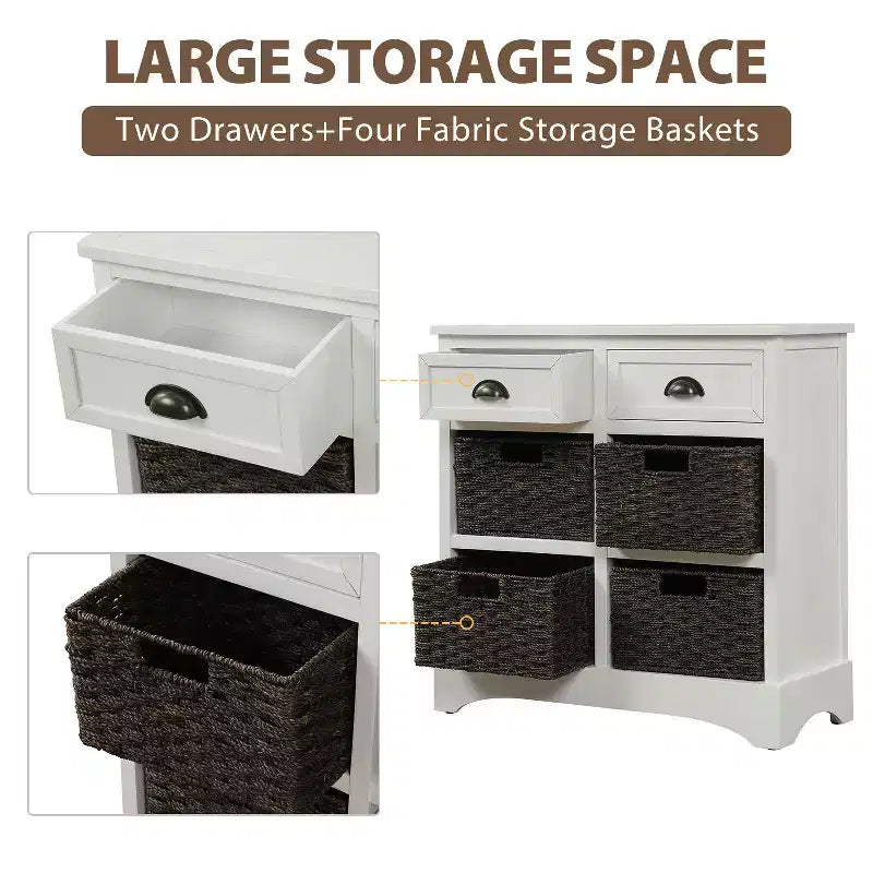 Antico Blu Navy / Grigio Marrone / Espresso / Bianco – Cassettiera a 6 cassetti con Cesti in Rattan