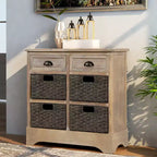 Antico Blu Navy / Grigio Marrone / Espresso / Bianco – Cassettiera a 6 cassetti con Cesti in Rattan