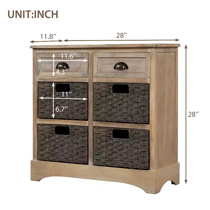 Antico Blu Navy / Grigio Marrone / Espresso / Bianco – Cassettiera a 6 cassetti con Cesti in Rattan