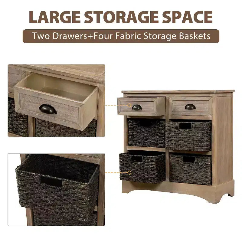 Antico Blu Navy / Grigio Marrone / Espresso / Bianco – Cassettiera a 6 cassetti con Cesti in Rattan