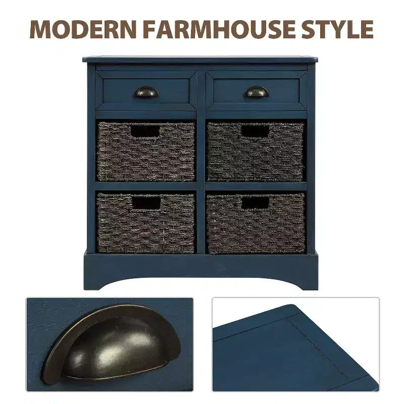 Antico Blu Navy / Grigio Marrone / Espresso / Bianco – Cassettiera a 6 cassetti con Cesti in Rattan