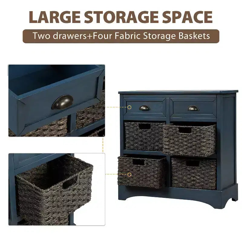 Antico Blu Navy / Grigio Marrone / Espresso / Bianco – Cassettiera a 6 cassetti con Cesti in Rattan