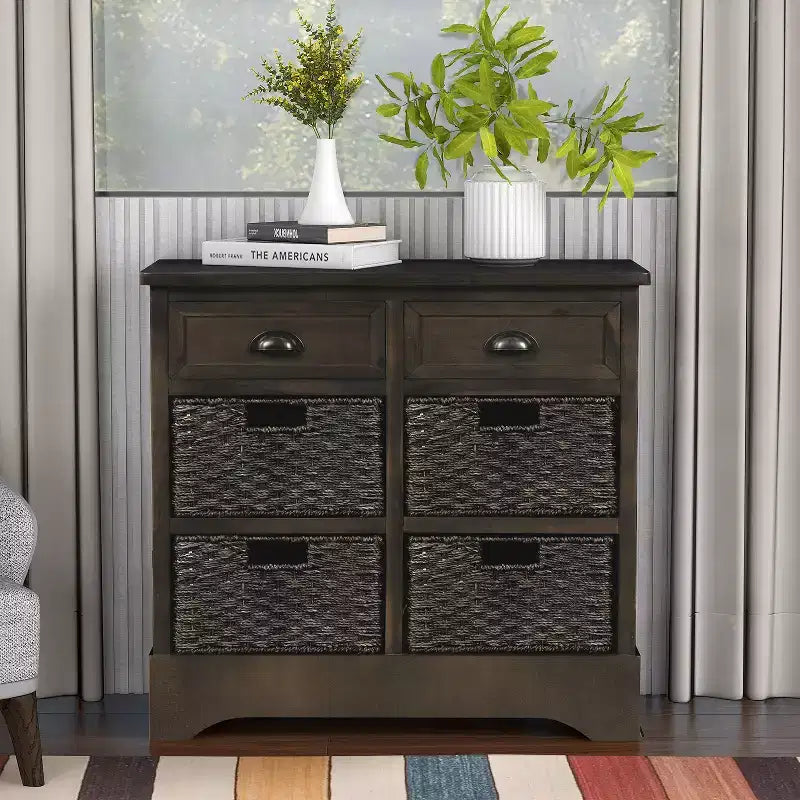 Antico Blu Navy / Grigio Marrone / Espresso / Bianco – Cassettiera a 6 cassetti con Cesti in Rattan