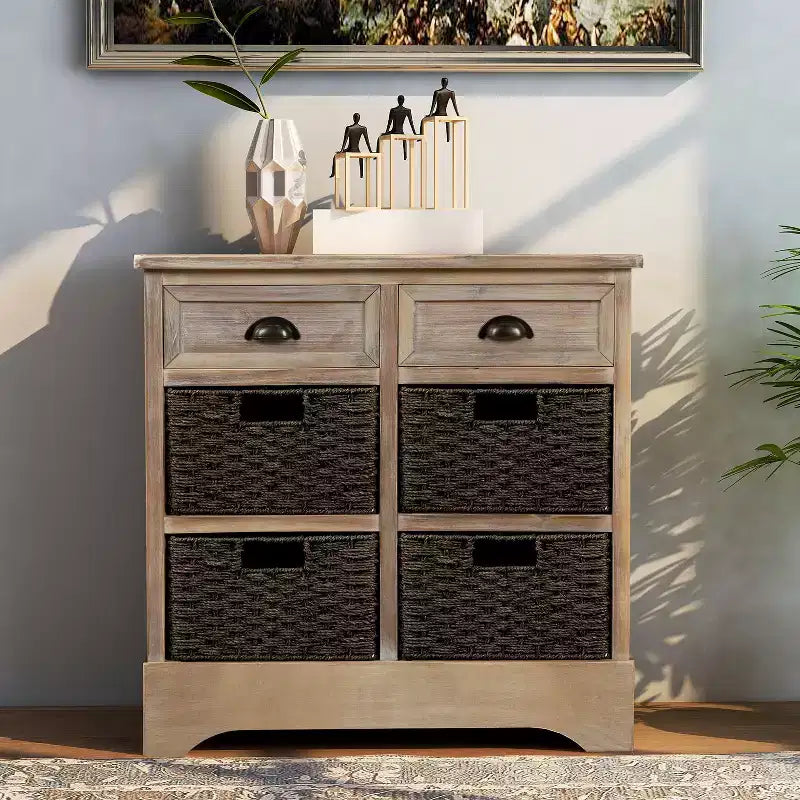 Antico Blu Navy / Grigio Marrone / Espresso / Bianco – Cassettiera a 6 cassetti con Cesti in Rattan