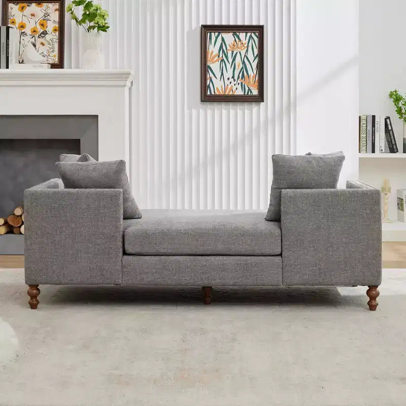 Chaise longue in ciniglia beige/grigio/tortora con bordo borchiato, 2 posti