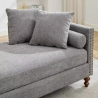 Chaise longue in ciniglia beige/grigio/tortora con bordo borchiato, 2 posti
