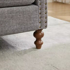 Chaise longue in ciniglia beige/grigio/tortora con bordo borchiato, 2 posti