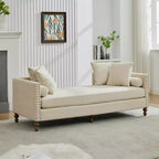 Chaise longue in ciniglia beige/grigio/tortora con bordo borchiato, 2 posti