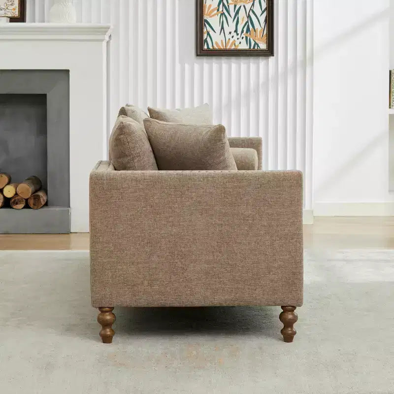 Chaise longue in ciniglia beige/grigio/tortora con bordo borchiato, 2 posti
