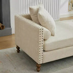 Chaise longue in ciniglia beige/grigio/tortora con bordo borchiato, 2 posti