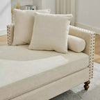 Chaise longue in ciniglia beige/grigio/tortora con bordo borchiato, 2 posti