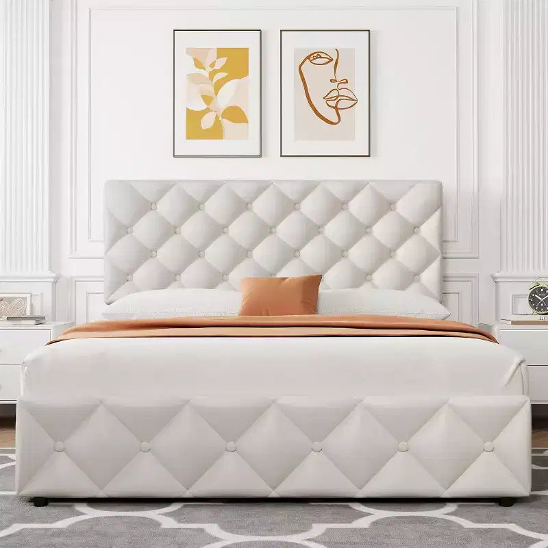 Giroletto a piattaforma in similpelle bianca, trapuntato a rombi, Queen, 1-2 posti letto