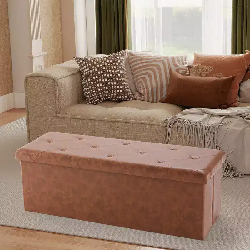 Pouf portaoggetti rettangolare largo 43" – Nero/Marrone, Posto singolo