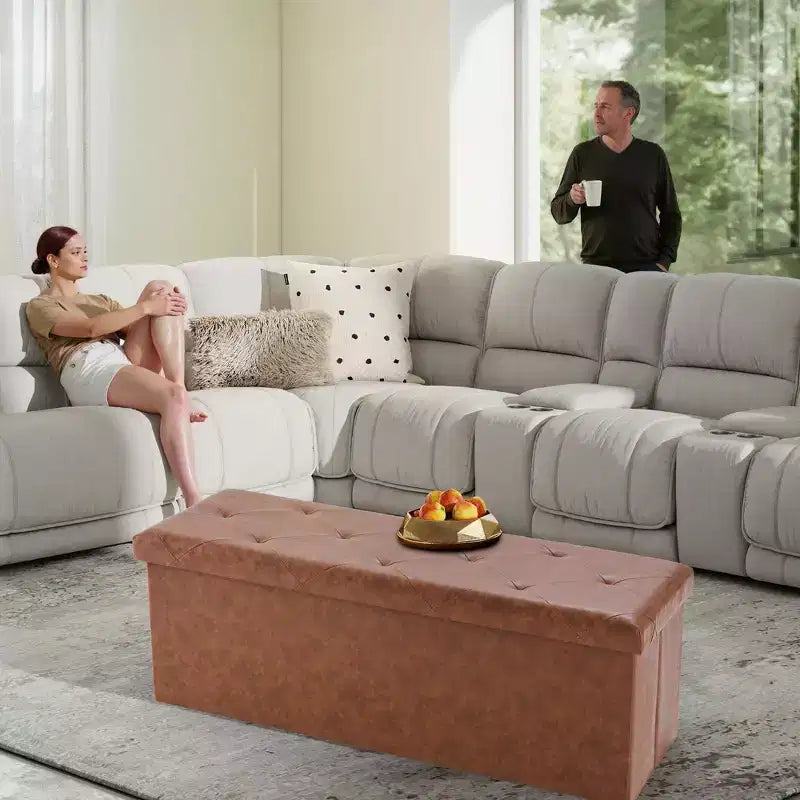 Pouf portaoggetti rettangolare largo 43" – Nero/Marrone, Posto singolo