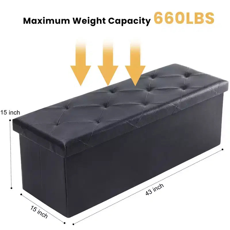 Pouf portaoggetti rettangolare largo 43" – Nero/Marrone, Posto singolo
