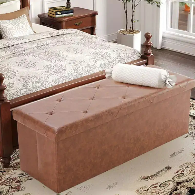 Pouf portaoggetti rettangolare largo 43" – Nero/Marrone, Posto singolo