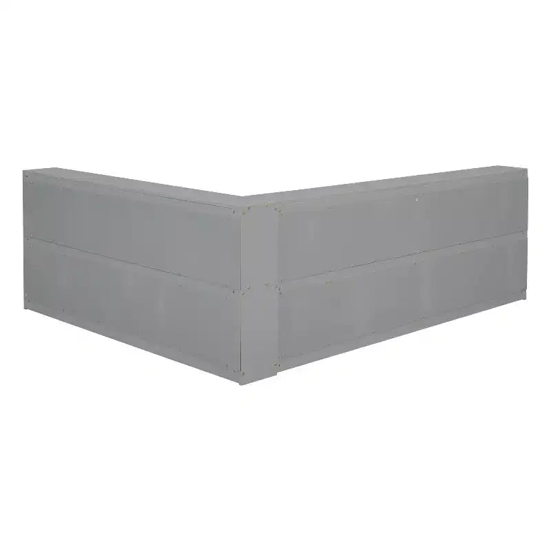 Divano letto a L grigio full size con libreria, struttura in legno, 1 persona