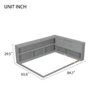 Divano letto a L grigio full size con libreria, struttura in legno, 1 persona