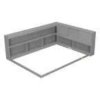 Divano letto a L grigio full size con libreria, struttura in legno, 1 persona