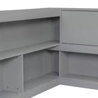 Divano letto a L grigio full size con libreria, struttura in legno, 1 persona