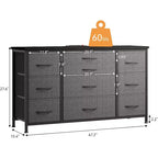 Comò a 10 cassetti con strisce nere/grigio scuro/tigrate e supporto TV con presa di corrente – 1 persona