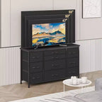 Comò a 10 cassetti con strisce nere/grigio scuro/tigrate e supporto TV con presa di corrente – 1 persona