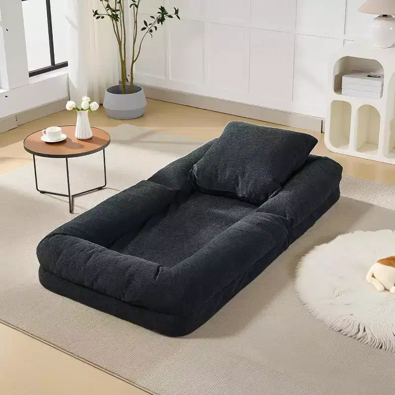 Divano Reclinabile da Pavimento in ciniglia Regolabile – Beige/Nero/Marrone/Grigio, Pieghevole a 5 Posizioni, per 1-2 Persone e Animali Domestici