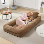 Divano Reclinabile da Pavimento in ciniglia Regolabile – Beige/Nero/Marrone/Grigio, Pieghevole a 5 Posizioni, per 1-2 Persone e Animali Domestici