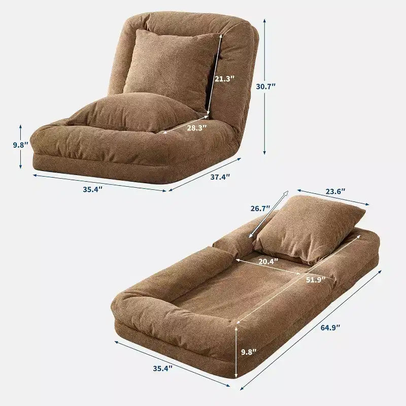 Divano Reclinabile da Pavimento in ciniglia Regolabile – Beige/Nero/Marrone/Grigio, Pieghevole a 5 Posizioni, per 1-2 Persone e Animali Domestici