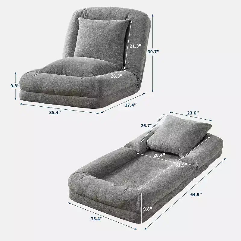 Divano Reclinabile da Pavimento in ciniglia Regolabile – Beige/Nero/Marrone/Grigio, Pieghevole a 5 Posizioni, per 1-2 Persone e Animali Domestici