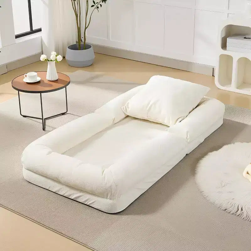 Divano Reclinabile da Pavimento in ciniglia Regolabile – Beige/Nero/Marrone/Grigio, Pieghevole a 5 Posizioni, per 1-2 Persone e Animali Domestici