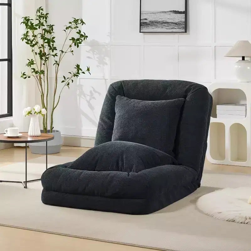 Divano Reclinabile da Pavimento in ciniglia Regolabile – Beige/Nero/Marrone/Grigio, Pieghevole a 5 Posizioni, per 1-2 Persone e Animali Domestici