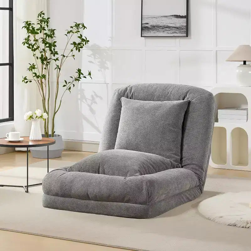 Divano Reclinabile da Pavimento in ciniglia Regolabile – Beige/Nero/Marrone/Grigio, Pieghevole a 5 Posizioni, per 1-2 Persone e Animali Domestici