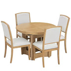 Set Tavolo da Pranzo Rotondo Allungabile, Espresso e Beige / Naturale e Beige, 4 Posti, 5 Pezzi