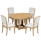 Set Tavolo da Pranzo Rotondo Allungabile, Espresso e Beige / Naturale e Beige, 4 Posti, 5 Pezzi