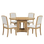 Set Tavolo da Pranzo Rotondo Allungabile, Espresso e Beige / Naturale e Beige, 4 Posti, 5 Pezzi