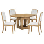 Set Tavolo da Pranzo Rotondo Allungabile, Espresso e Beige / Naturale e Beige, 4 Posti, 5 Pezzi