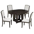 Set Tavolo da Pranzo Rotondo Allungabile, Espresso e Beige / Naturale e Beige, 4 Posti, 5 Pezzi