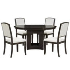 Set Tavolo da Pranzo Rotondo Allungabile, Espresso e Beige / Naturale e Beige, 4 Posti, 5 Pezzi
